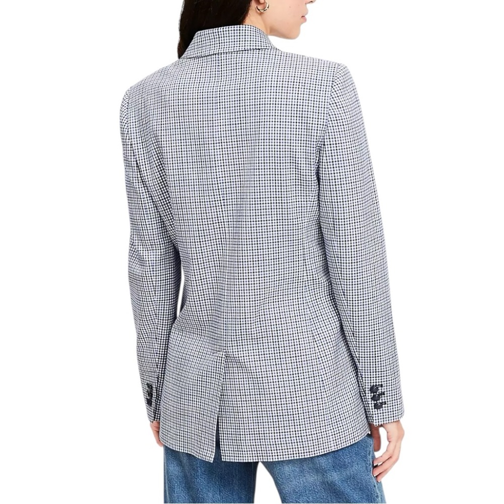 Ann Taylor Loft NWT Relaxed Modern Houndstooth Blazer in Blue & Black Plaid 10 - Picture 4 of 15